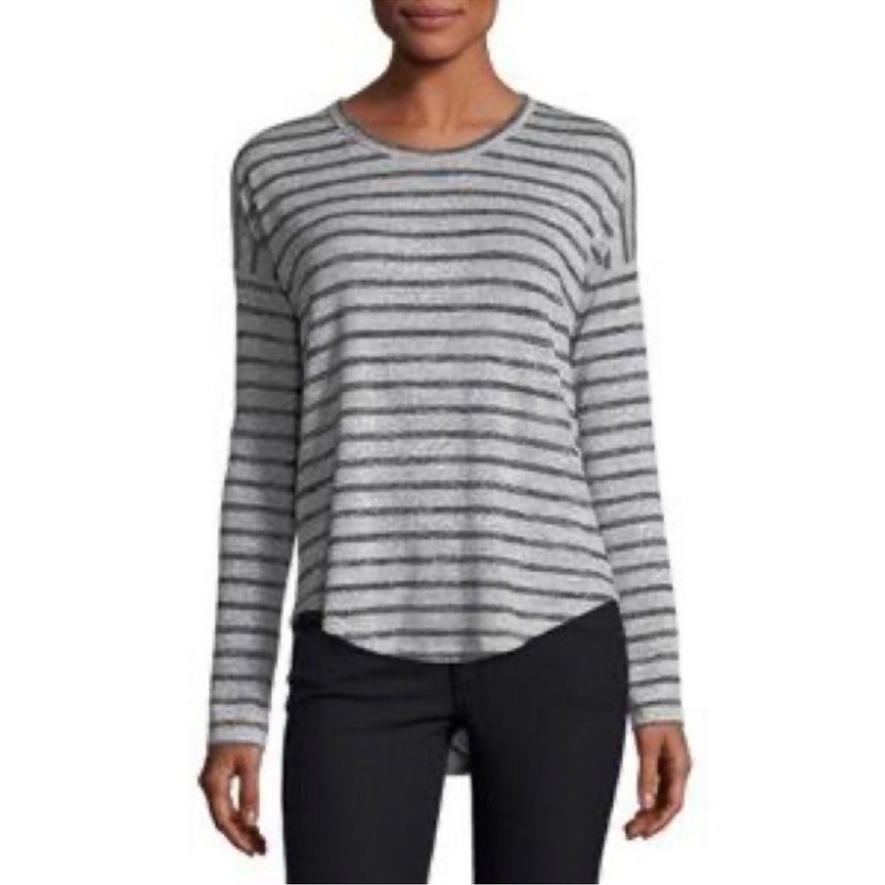 Rag & Bone Jean Hudson Striped Crew Neck Tee Black/Grey Sz small